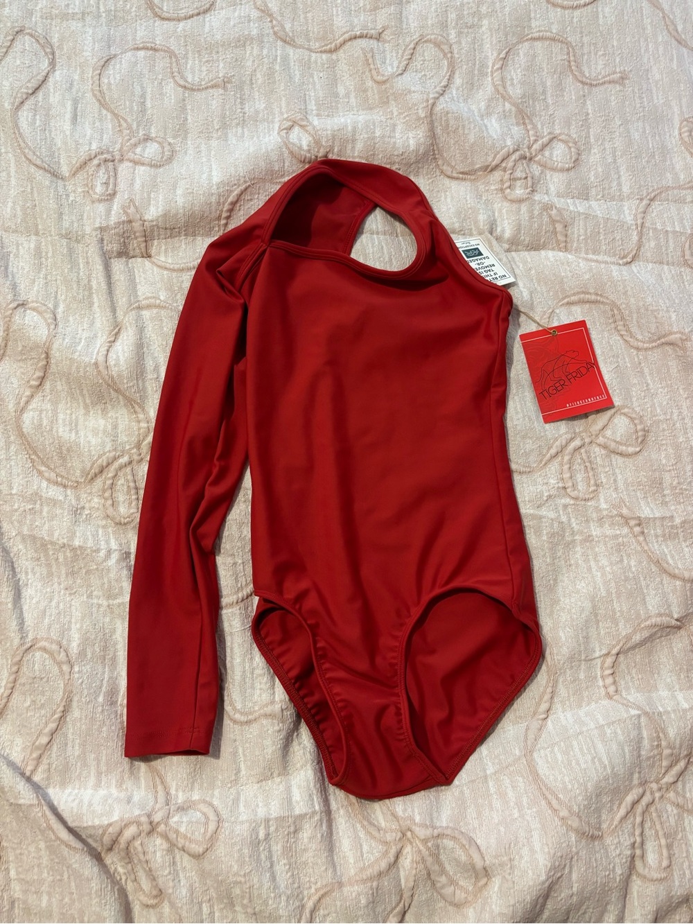 Red Long-Sleeve One-Piece Bodysuit leotard by Tiger Friday